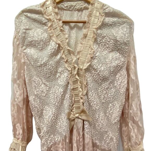 VTG. Victorian Princess Robe Womens M Lace Plunge Chiffon Coquette Fairy Renni - Picture 6 of 11